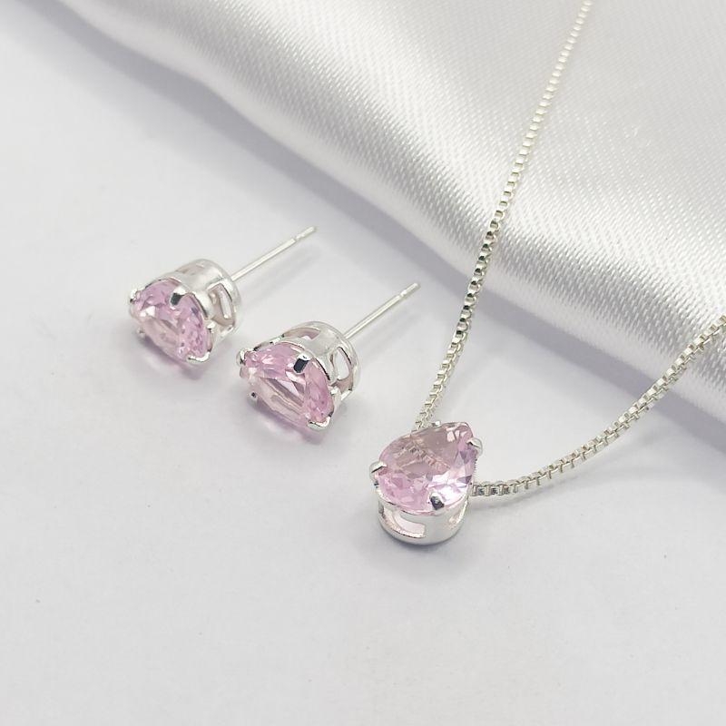 CONJUNTO PRATA GOTA ROSA 45CM