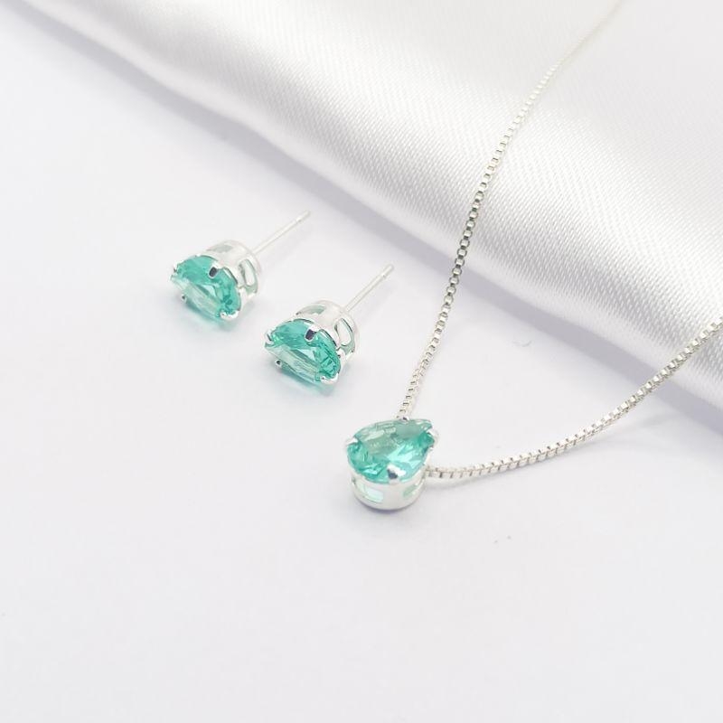 CONJUNTO PRATA GOTA VERDE 45CM