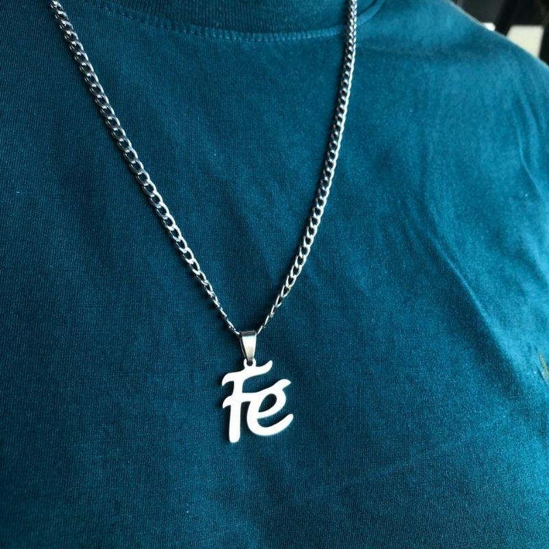 Corrente Aço Inox com Pingente Fé Frande