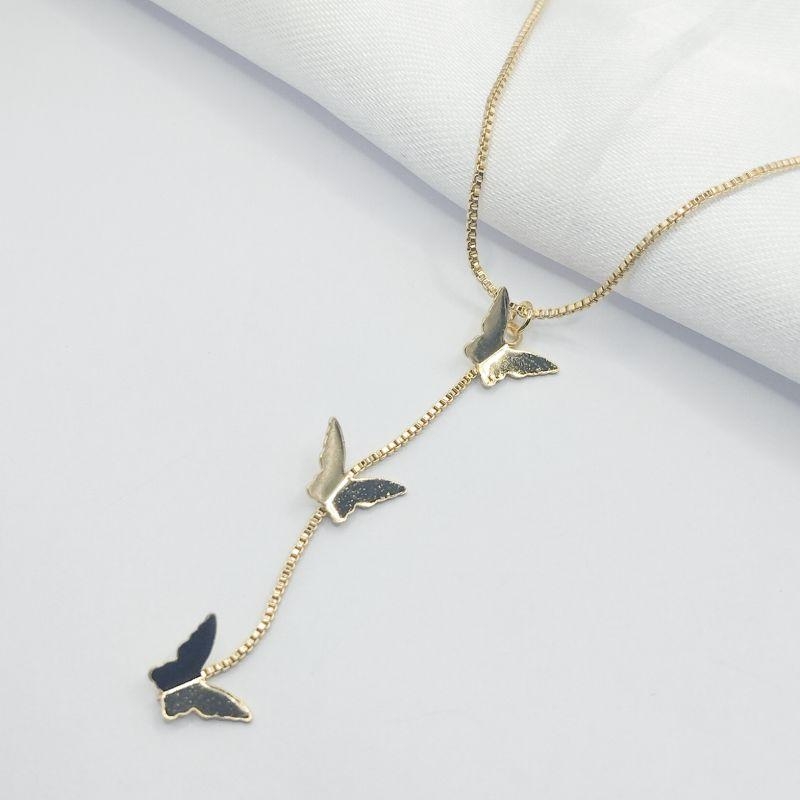 GARGANTILHA DOURADA BORBOLETAS 45 CM