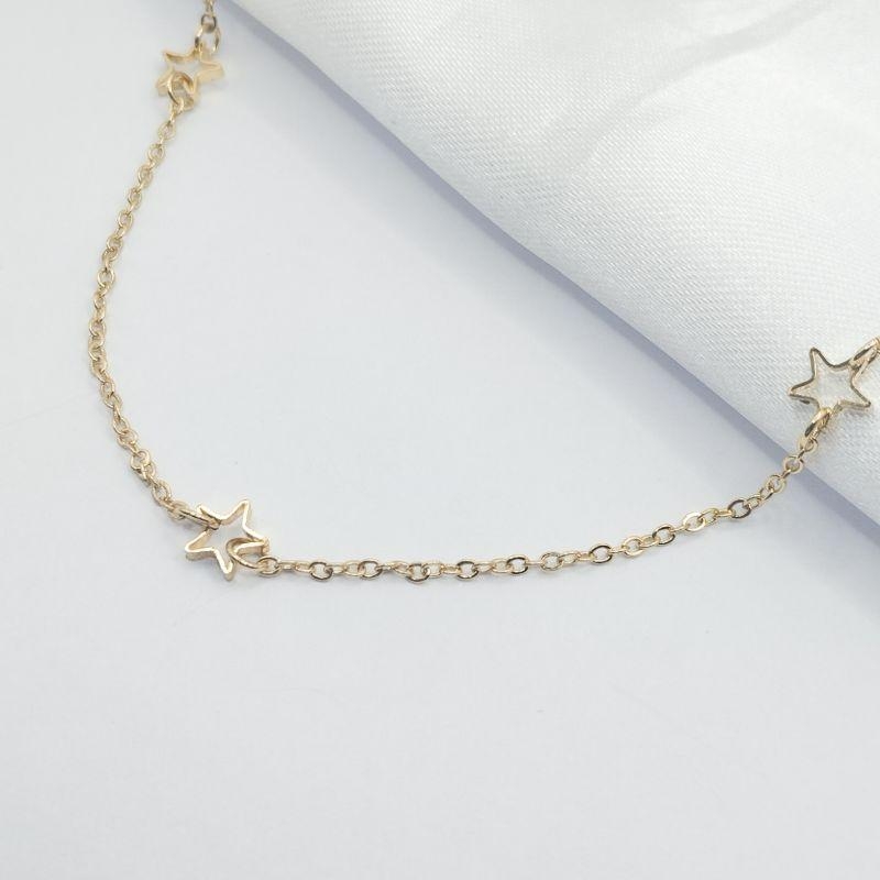 GARGANTILHA DOURADA CHOKER ESTRELAS VAZADOS 35 CM