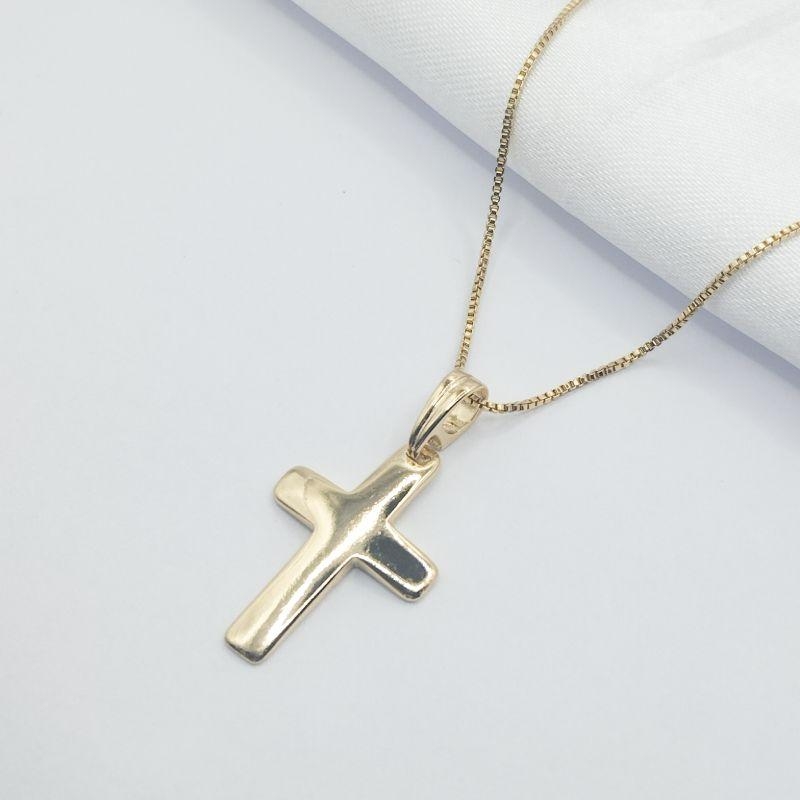 GARGANTILHA DOURADA CRUZ LISA G 45 CM