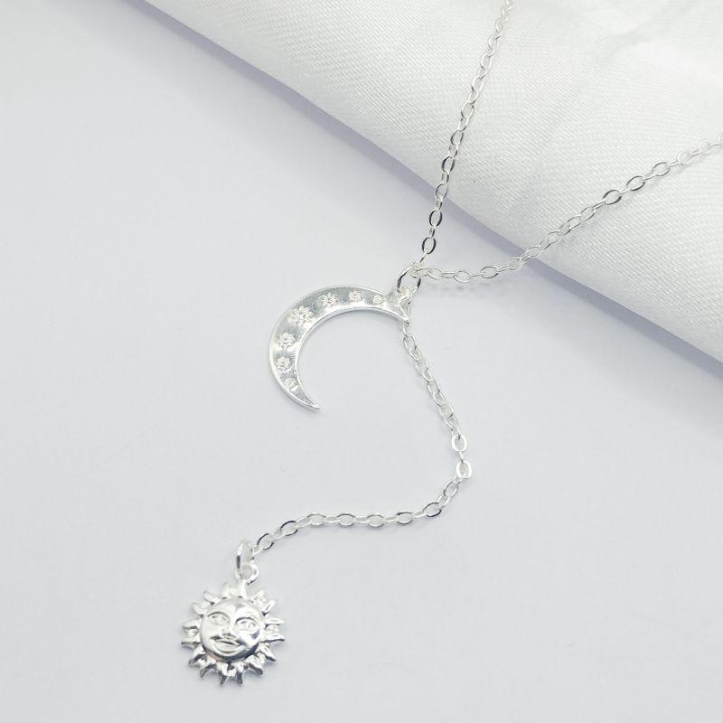 GARGANTILHA PRATA CHOKER SOL E LUA 40 CM