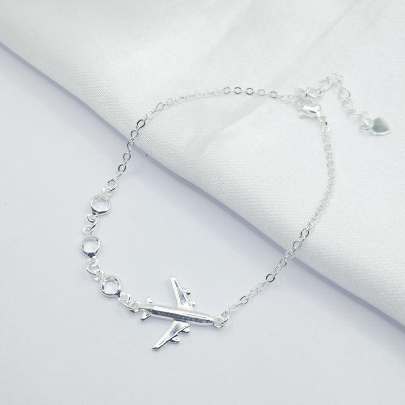 PULSEIRA PRATA AVIÃO LISO COM TRÊS PEDRAS BEZEL
