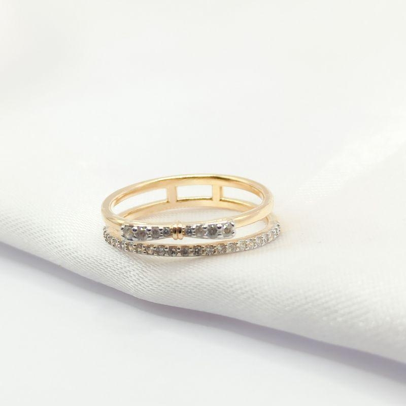 ANEL DOURADO DOIS FIOS LAÇO CRAVEJADO