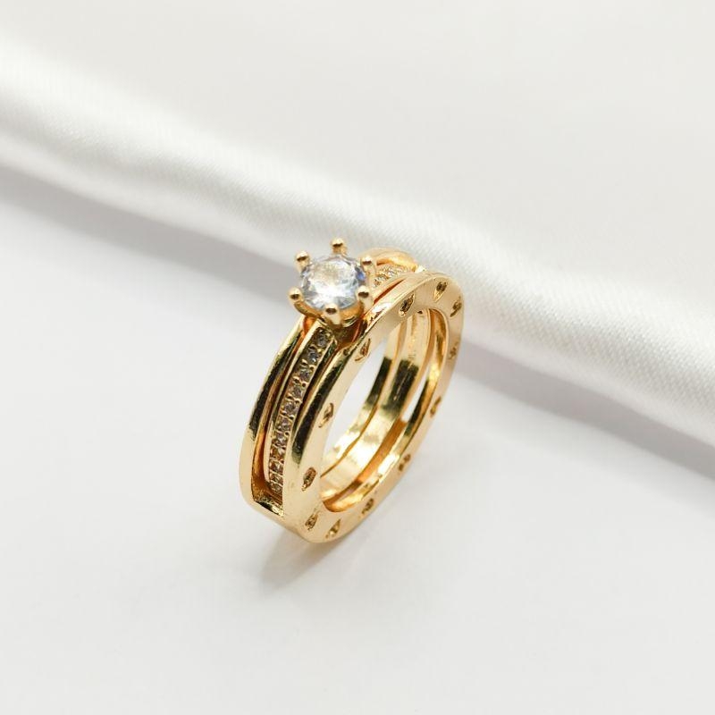 ANEL DOURADO DUPLO PONTO DE LUZ E ZIRCÔNIA