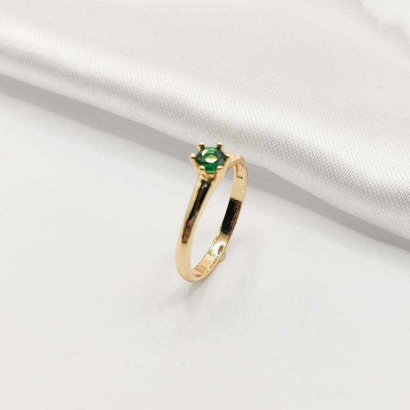 ANEL DOURADO SOLITÁRIO VERDE