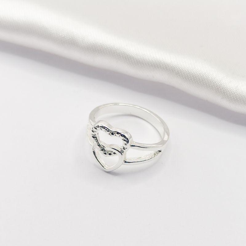 ANEL PRATA FIO DUPLO 2 CORAÇÕES