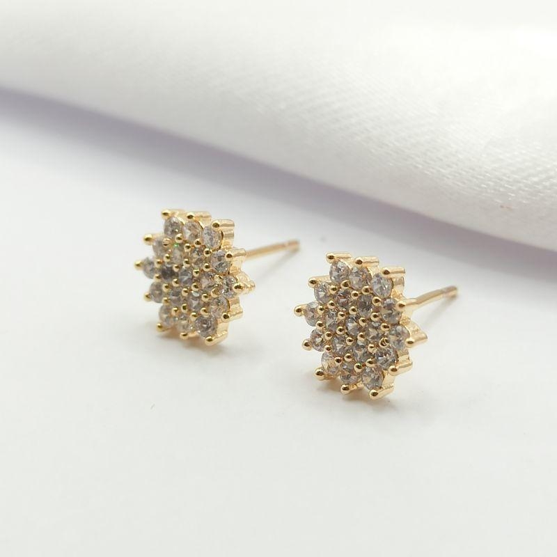 BRINCO DOURADO FLOCO DE NEVE INTEIRO CRAVEJADO