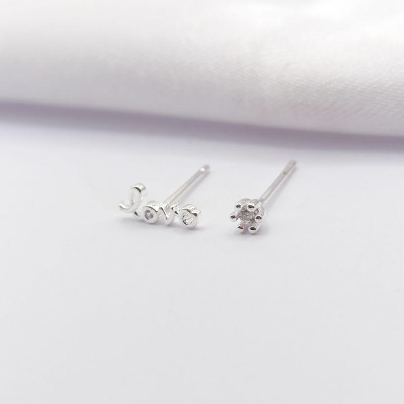 BRINCO PRATA DUPLO LOVE E PONTO DE LUZ