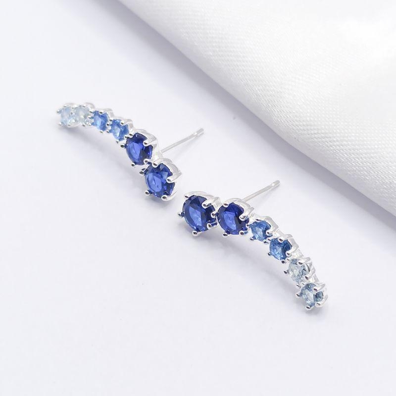BRINCO PRATA EAR CUFF CRISTAIS AZUL