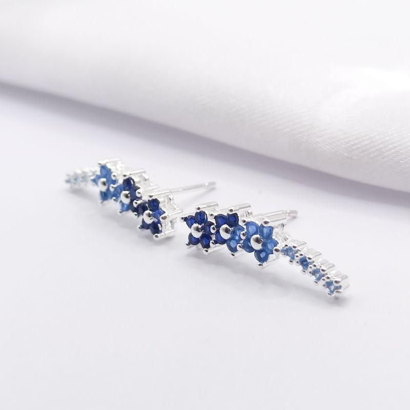 BRINCO PRATA EAR CUFF FLORES AZUIS