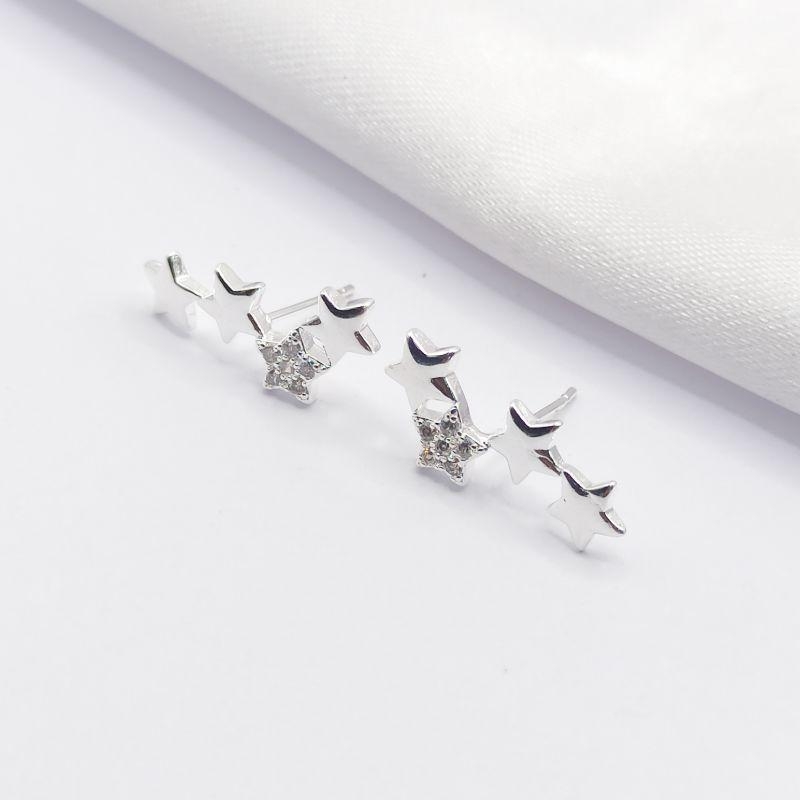 BRINCO PRATA ESTRELAS  3 LISAS 1 CRAVEJADA