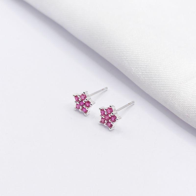 BRINCO PRATA ESTRELINHA ROSA