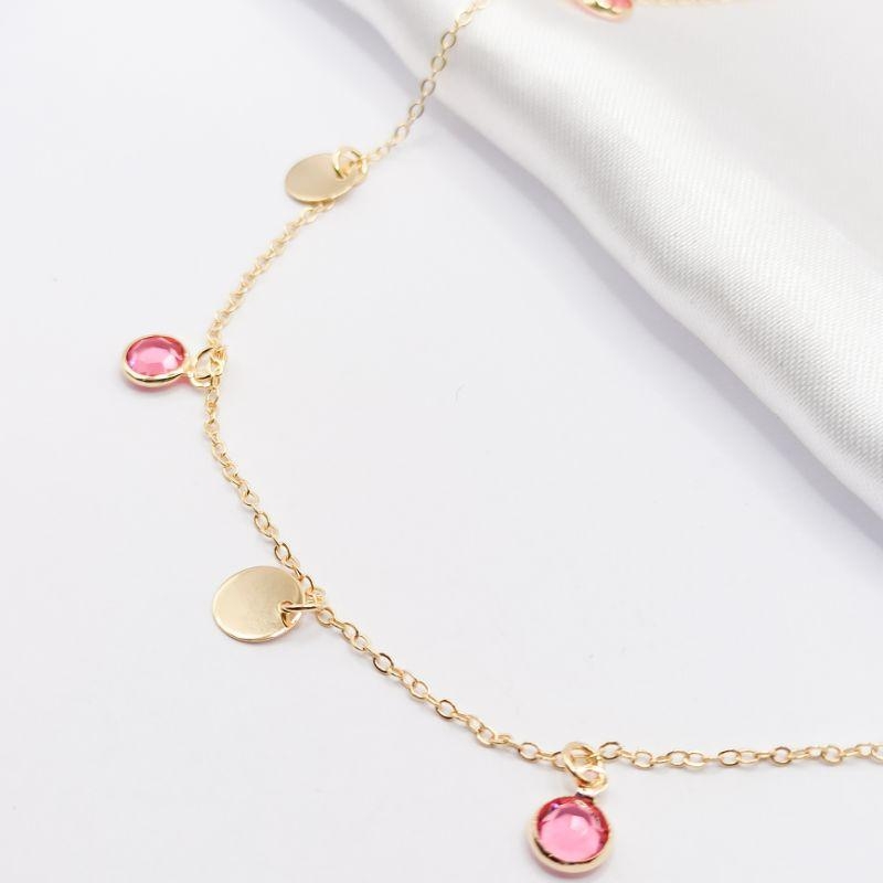 COLAR DOURADO BEZEL ROSA E MEDALHINA 45CM