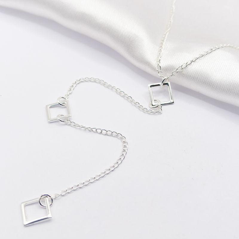 COLAR PRATA CHOKER 3 FIOS QUADRADOS VAZADOS 40CM