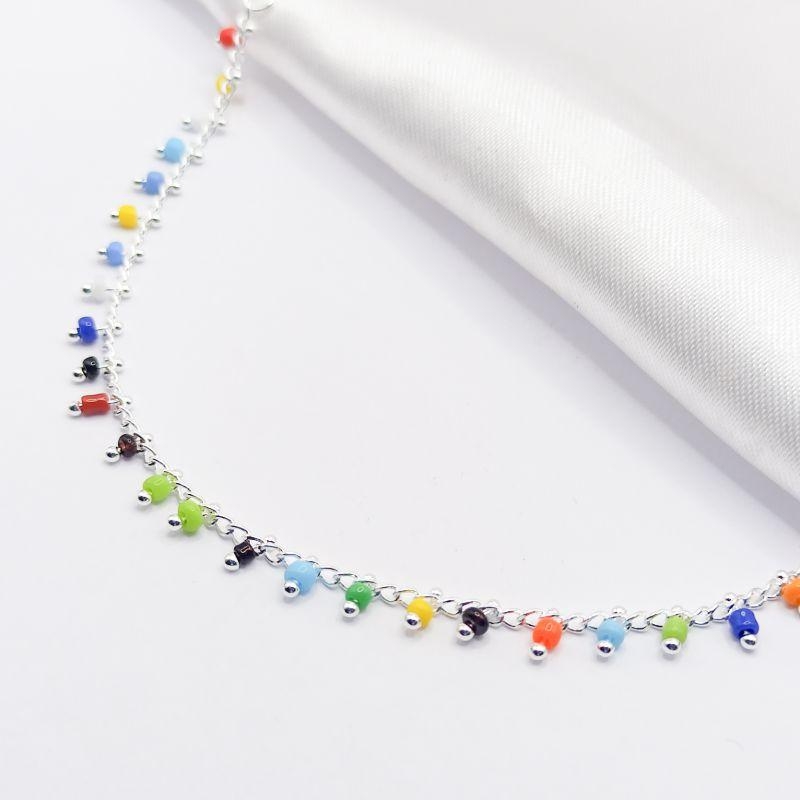 COLAR PRATA CHOKER MIÇANGAS COLORIDAS 35CM