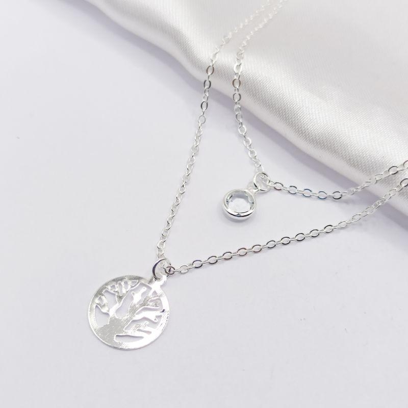 COLAR PRATA MIX COM BEZEL CRISTAL E ÁRVORE DA VIDA