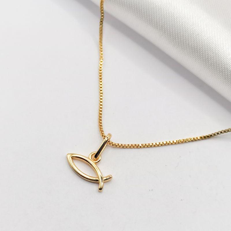 GARGANTILHA DOURADA FIO PEIXINHO LISO 45CM