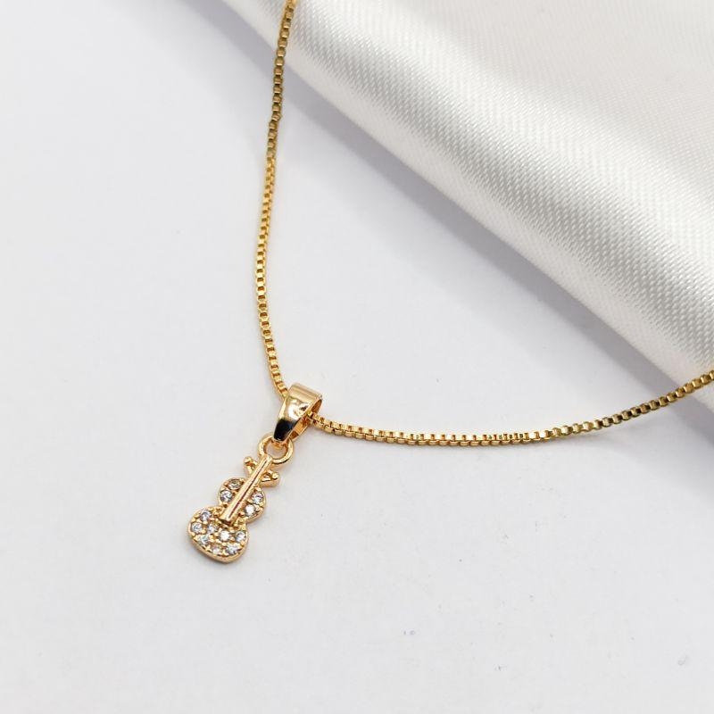 GARGANTILHA DOURADA VIOLINO CRAVEJADO 45CM