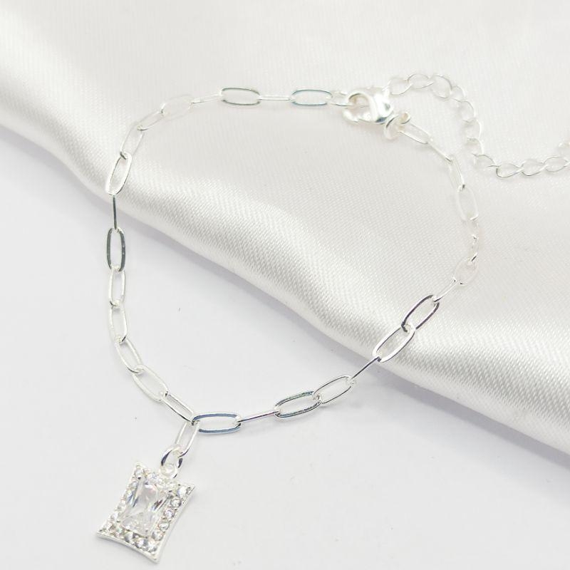 PULSEIRA PRATA CRISTAL RETÂNGULAR CRAVEJADO