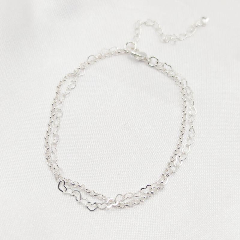 PULSEIRA PRATA DUPLA ELO CORAÇÃO E ELO PORTUGUÊS