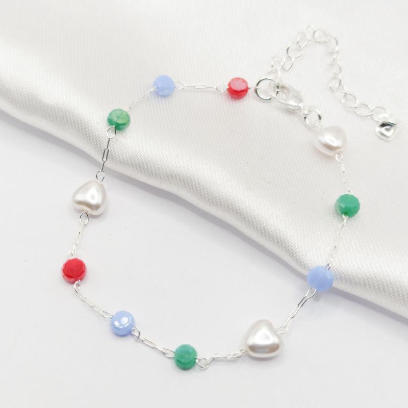 PULSEIRA PRATA MIÇANGA COLORIDA E PÉROLA