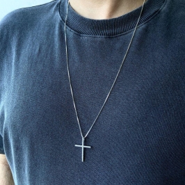 CORRENTE VENEZIANA PRATA 925 COM PINGENTE DE CRUZ CRAVEJADO CORRENTE VENEZIANA PRATA 925 COM PINGENTE DE CRUZ CRAVEJADO