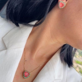 Conjunto Dourado Coração Grande Fusion Salmon e Esmeralda Conjunto Dourado Coração Grande Fusion Salmon e Esmeralda