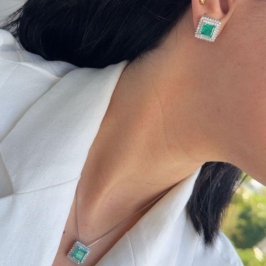 Conjunto Ródio Branco Quadrado Tiffany Cravejado Conjunto Ródio Branco Quadrado Tiffany Cravejado