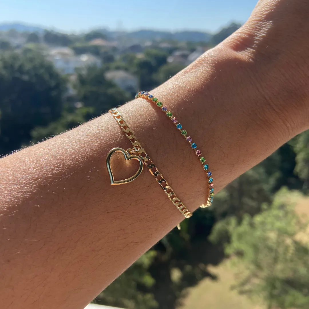 PULSEIRA DOURADO DUPLA RIVIEIRA CORAÇÃO