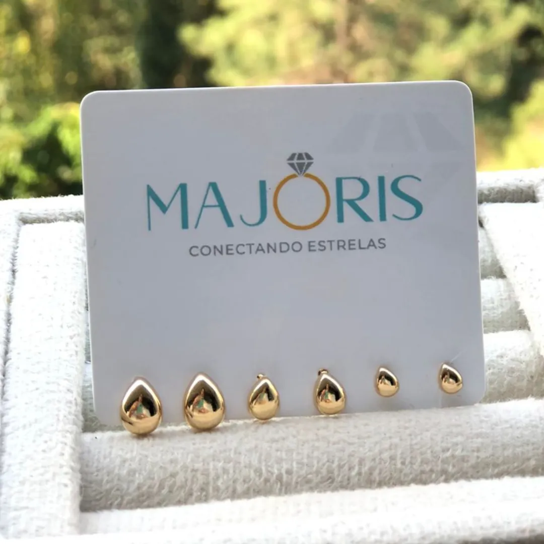 Brinco Dourado Trio Gotinhas Lisas