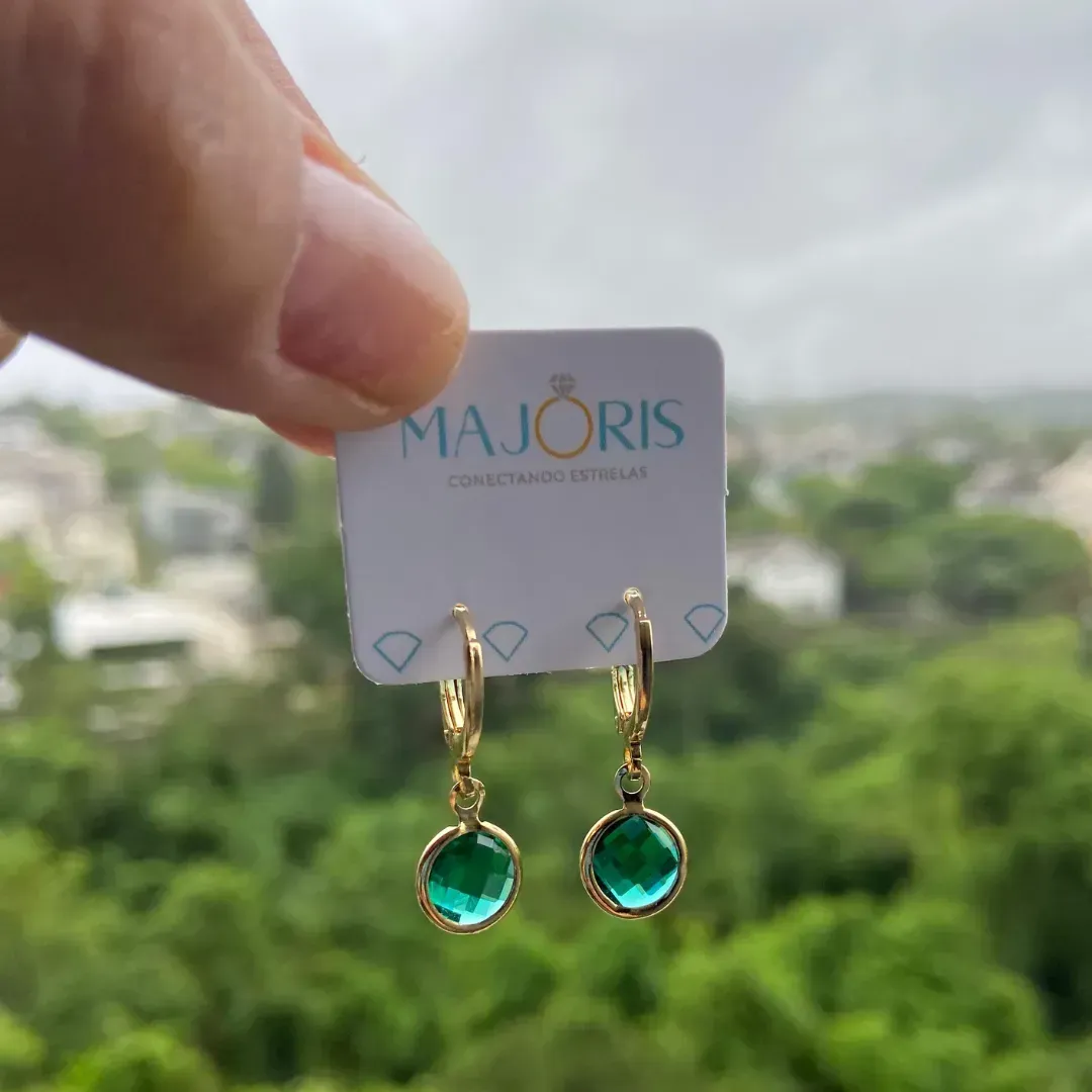 BRINCO DOURADO ARGOLINHA ZIRCONIA VERDE G
