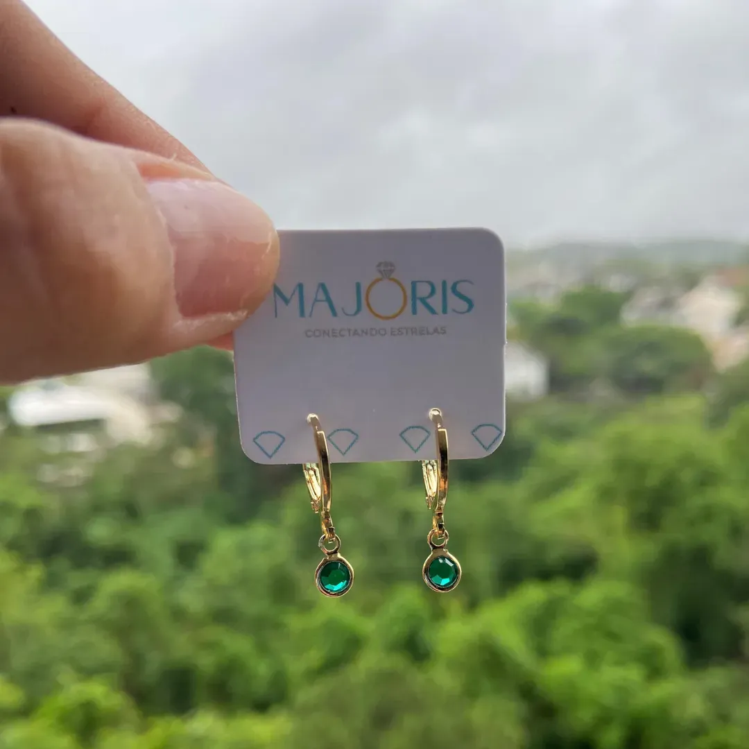 BRINCO DOURADO ARGOLINHA ZIRCONIA VERDE P