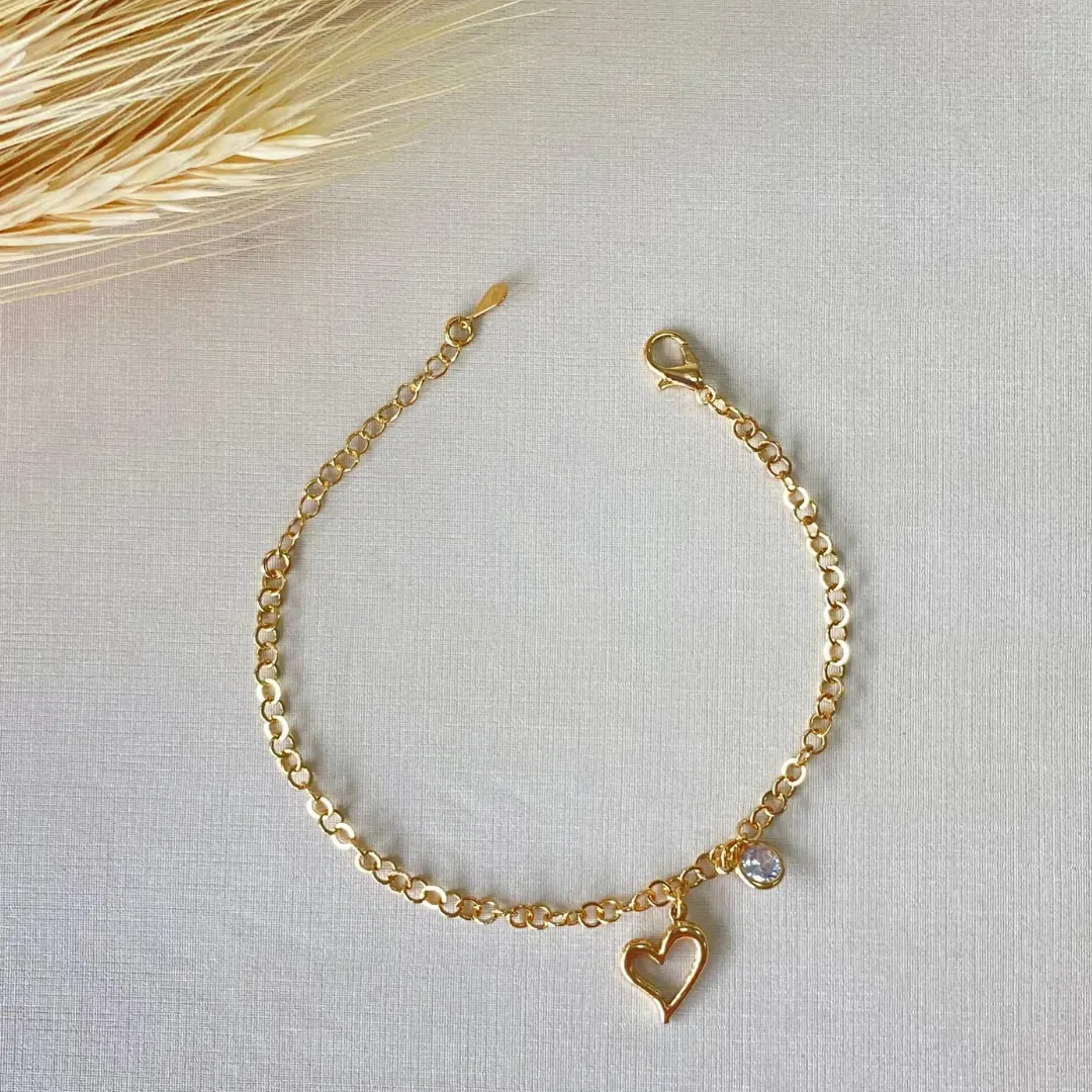 Pulseira Dourada Grume Coração Torto Zircônia