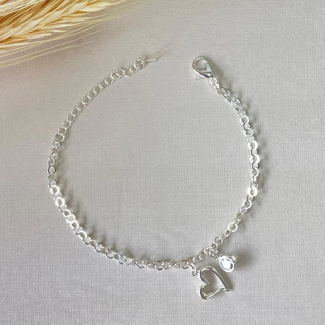 Pulseira Prata Grume Coração Torto Zircônia