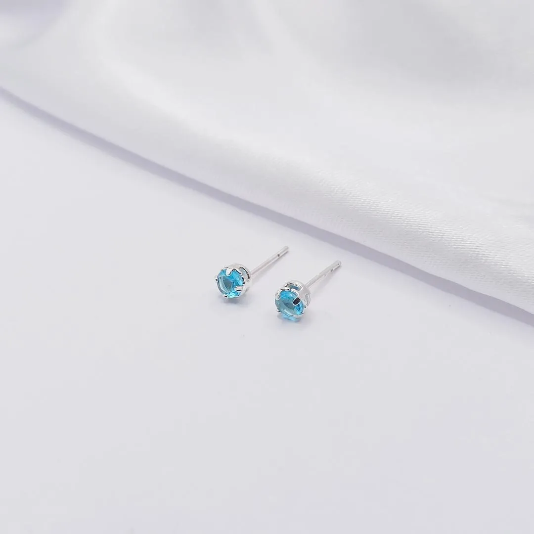 BRINCO PRATA PONTO DE LUZ AQUAMARINE 5MM