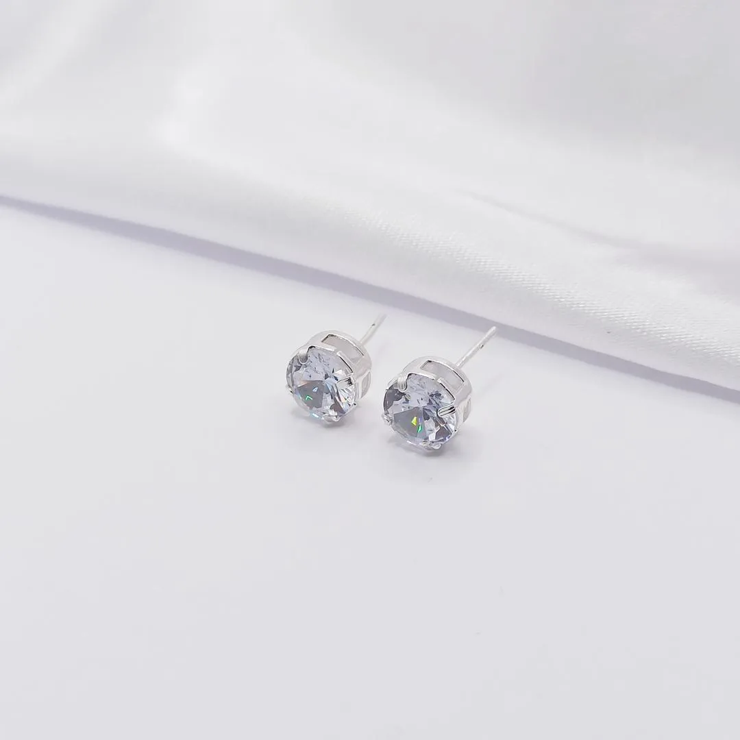 BRINCO PRATA PONTO DE LUZ CRISTAL 8MM
