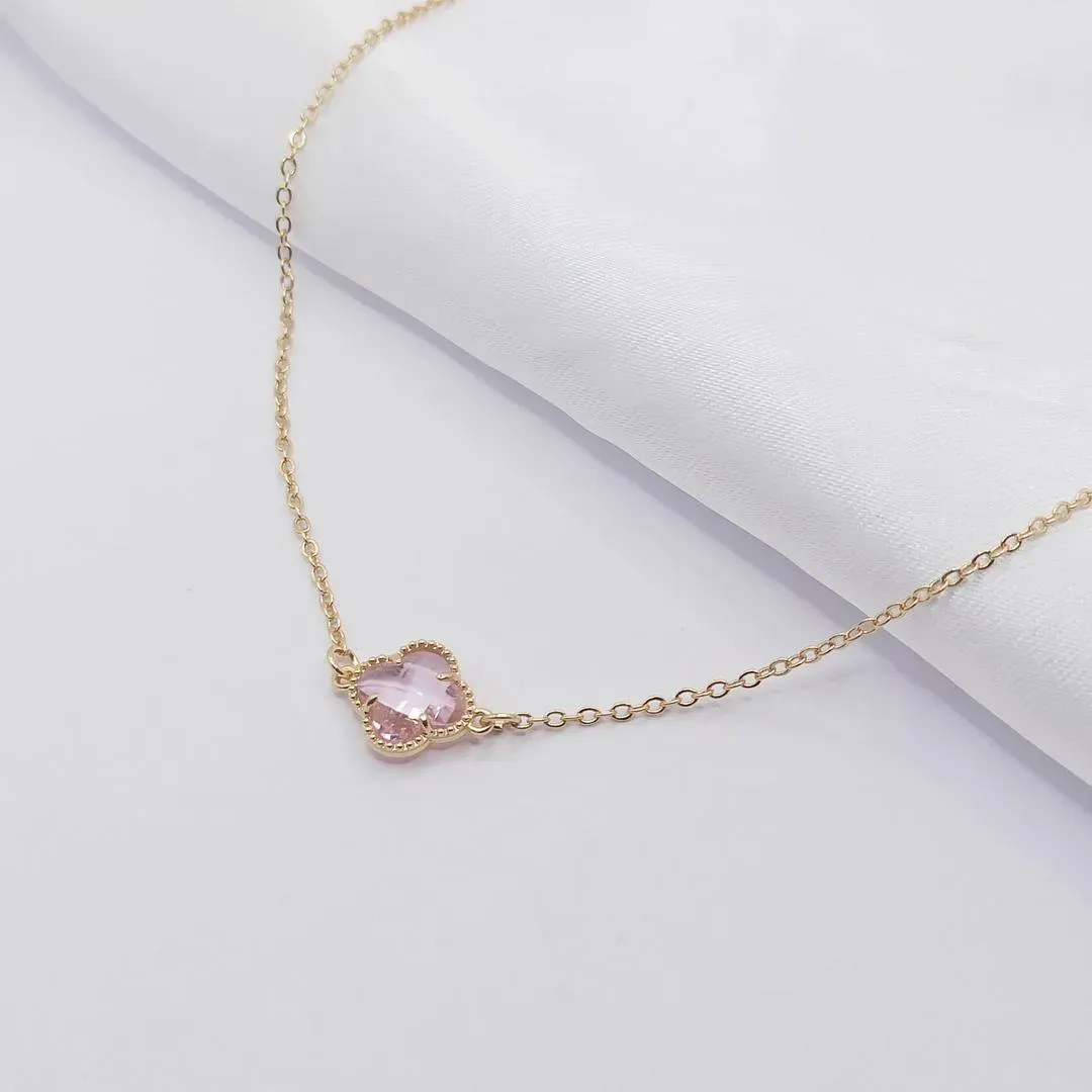 GARGANTILHA DOURADA CHOKER TREVO VAN CLEEF ROSA 40CM