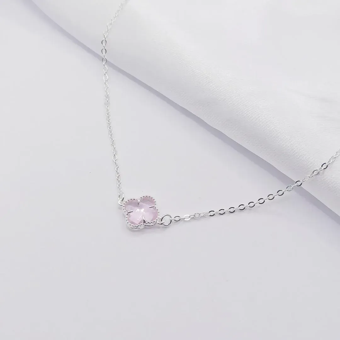 GARGANTILHA PRATA CHOKER TREVO VAN CLEEF ROSA 40CM