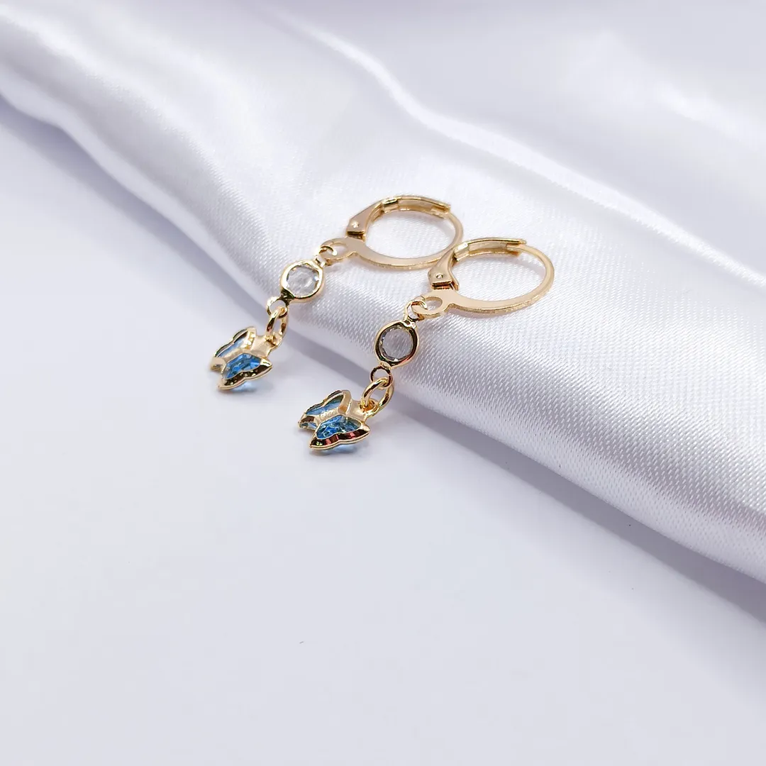 BRINCO DOURADO ARGOLINHA CLICK BORBOLETA AZUL