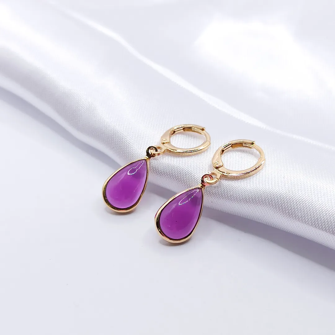 BRINCO DOURADO ARGOLINHA CLICK GOTA AMETISTA