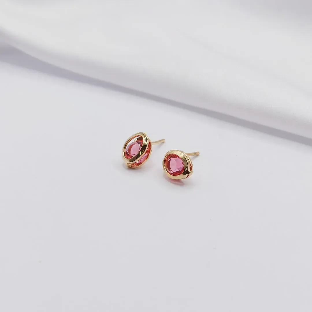 BRINCO DOURADO PONTO DE LUZ OVAL ROSA