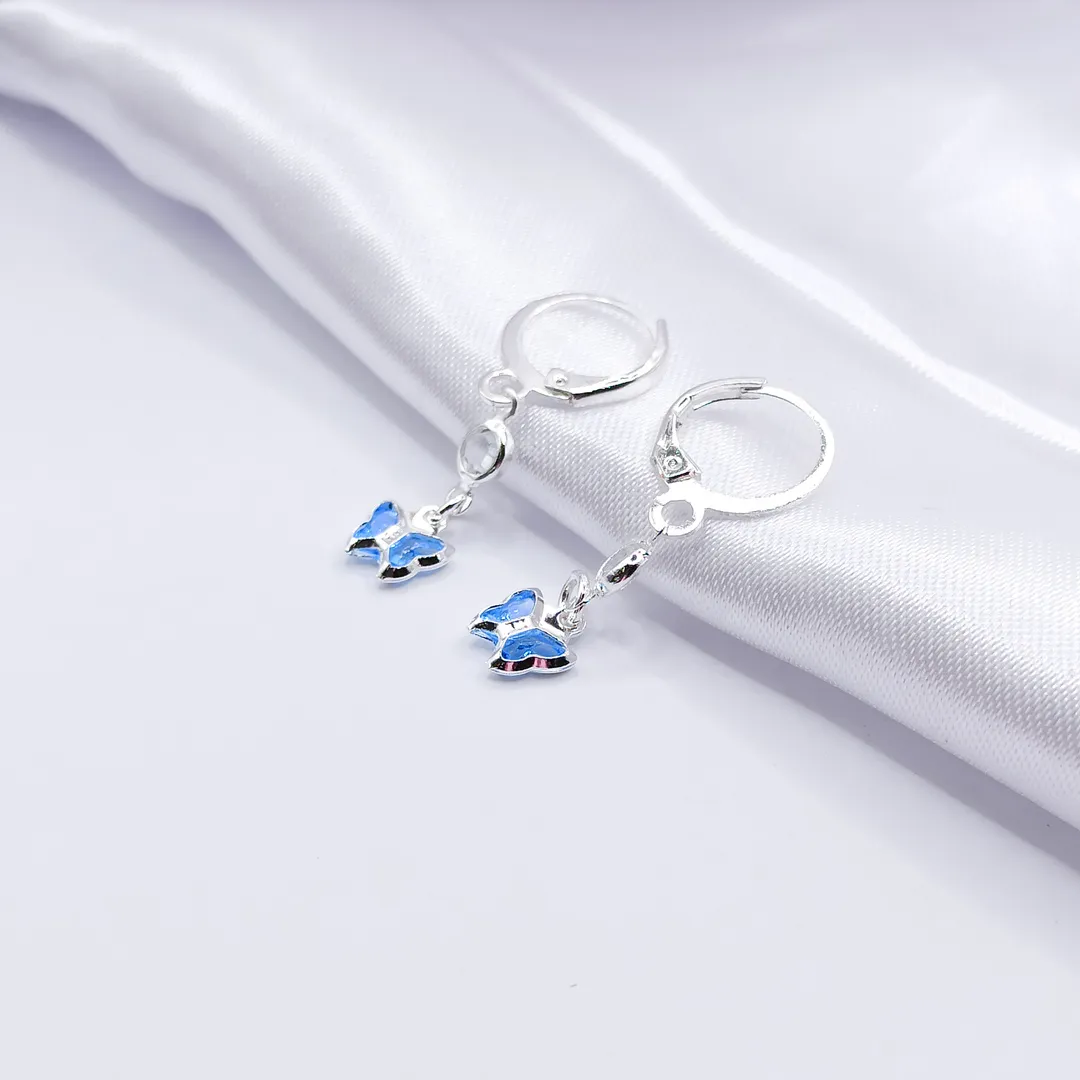 BRINCO PRATA ARGOLINHA CLICK BORBOLETA AZUL