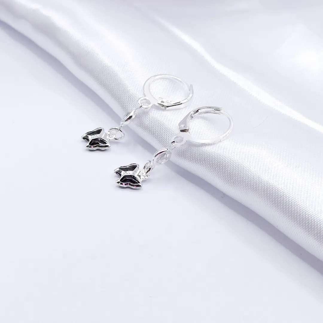 BRINCO PRATA ARGOLINHA CLICK BORBOLETA BLACK
