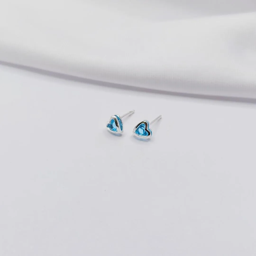 BRINCO PRATA CORAÇÃO ZIRCÔNIA AZUL P