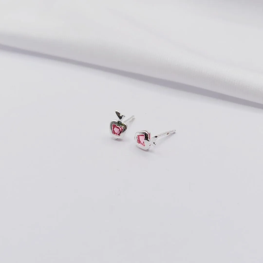 BRINCO PRATA MAÇÃ EM ZIRCÔNIA ROSA