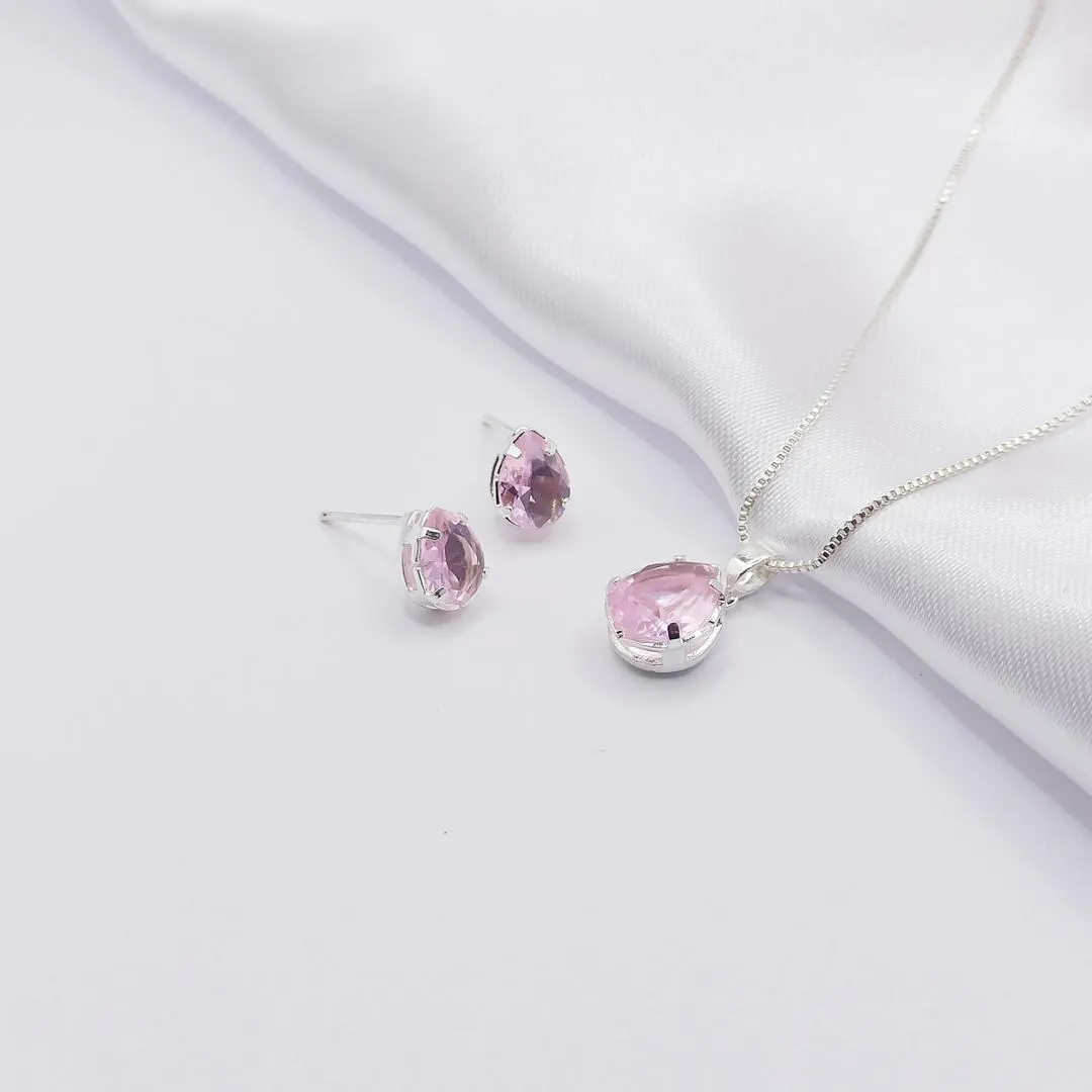 CONJUNTO PRATA GOTA ROSA 45CM