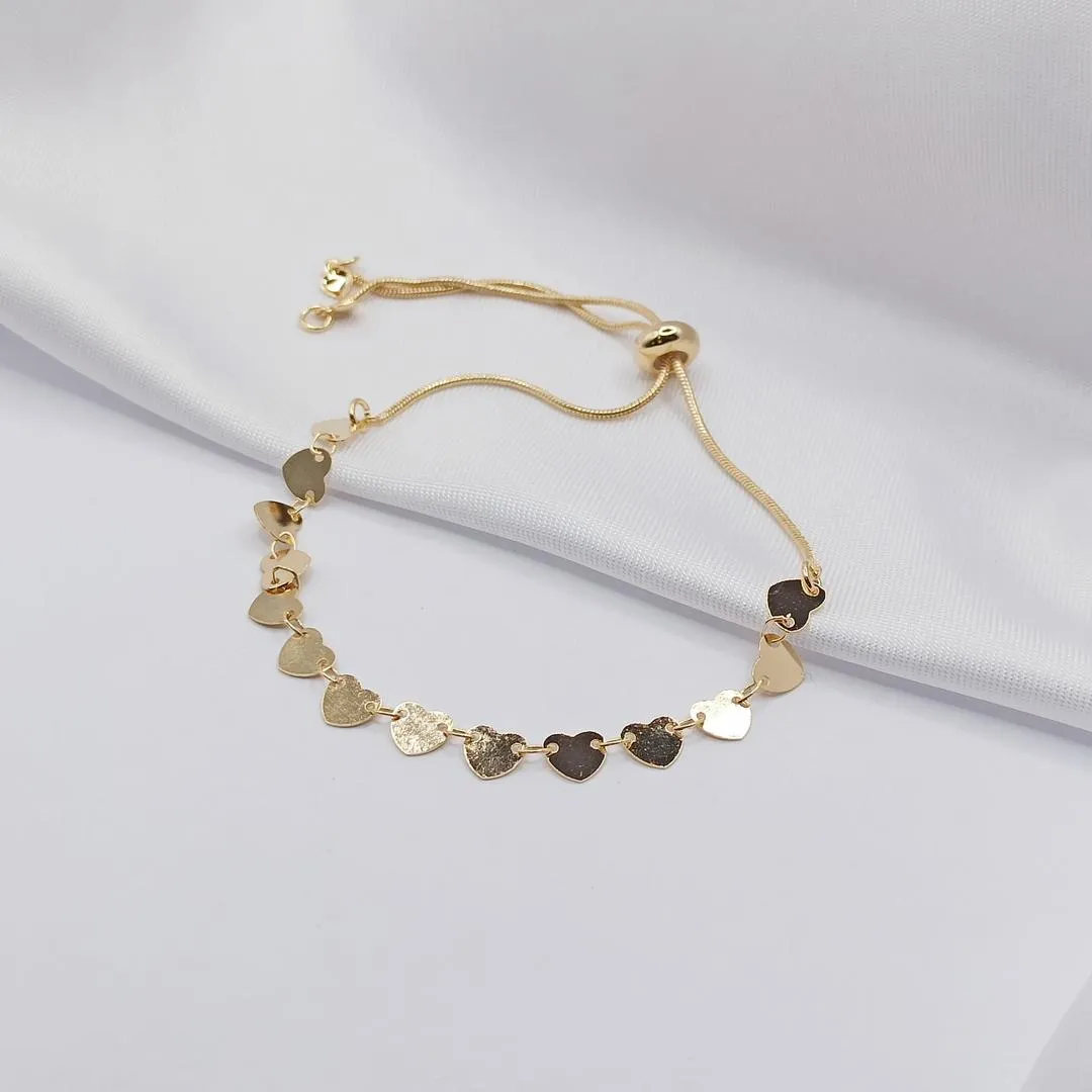 PULSEIRA DOURADA AJUSTÁVEL DE CORAÇÕES CHAPA
