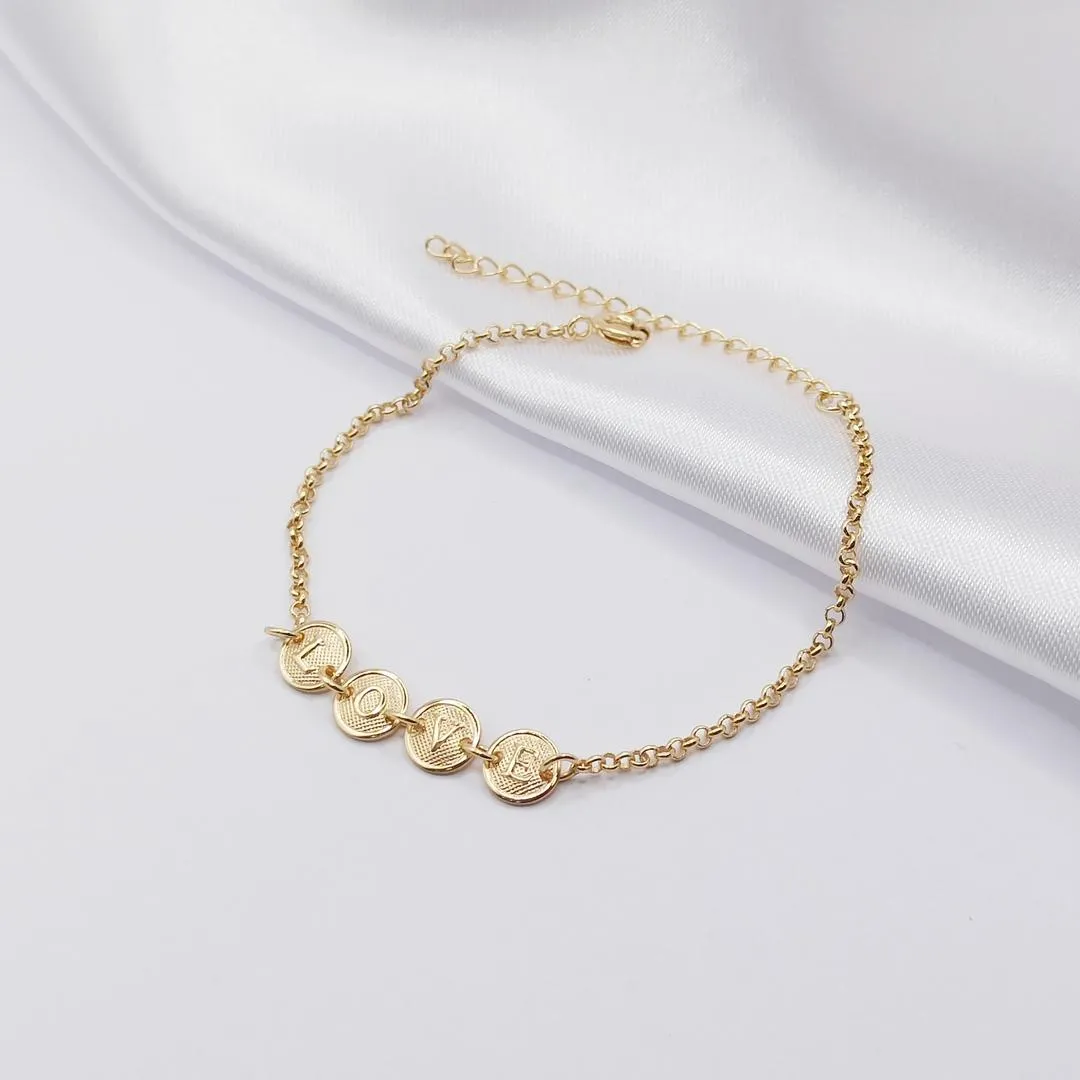 PULSEIRA DOURADA ELO PORTUGUÊS COM ESCRITA LOVE